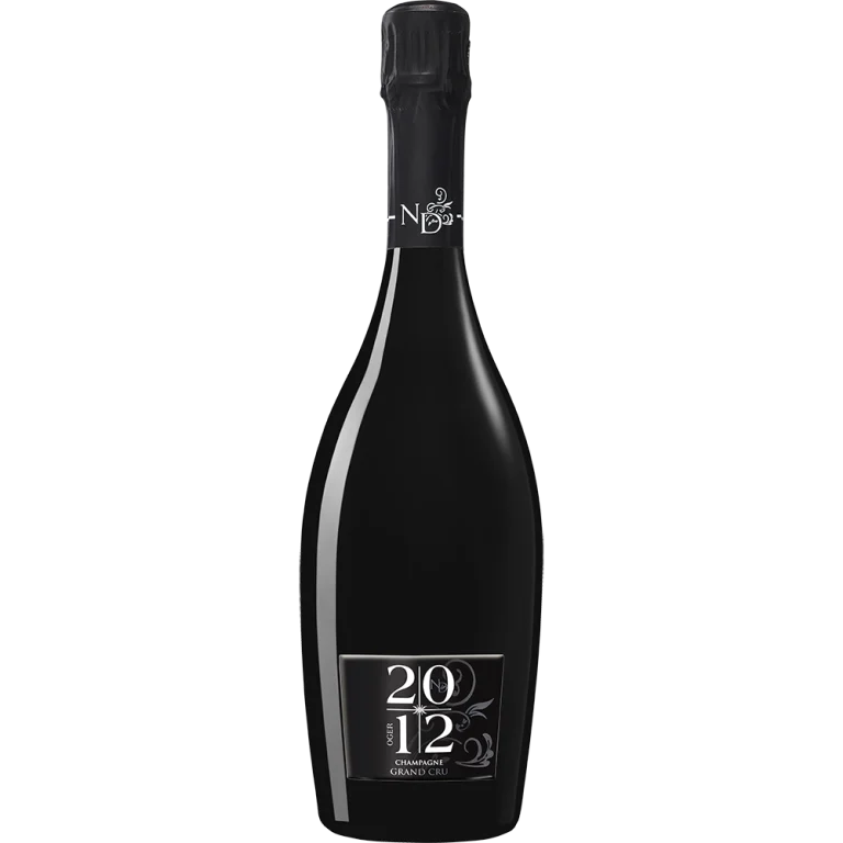 Une bouteille noire de Champagne de la Renaissance Millésime 2012, marquée Oger Grand Cru, se dresse avec un habillage sobre et élégant.
